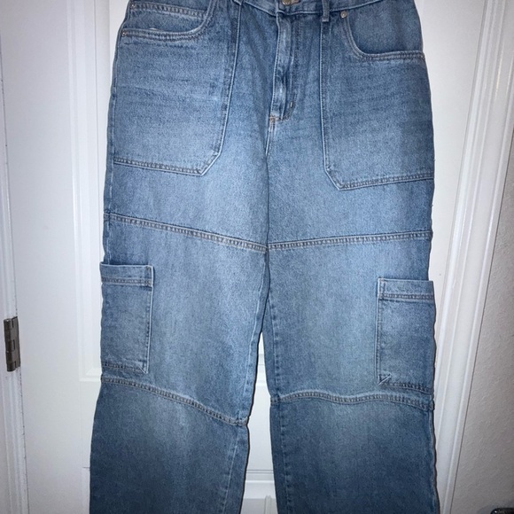 Avec Les Filles Blue Flare Wide Leg Cargo Jeans - Picture 6 of 13